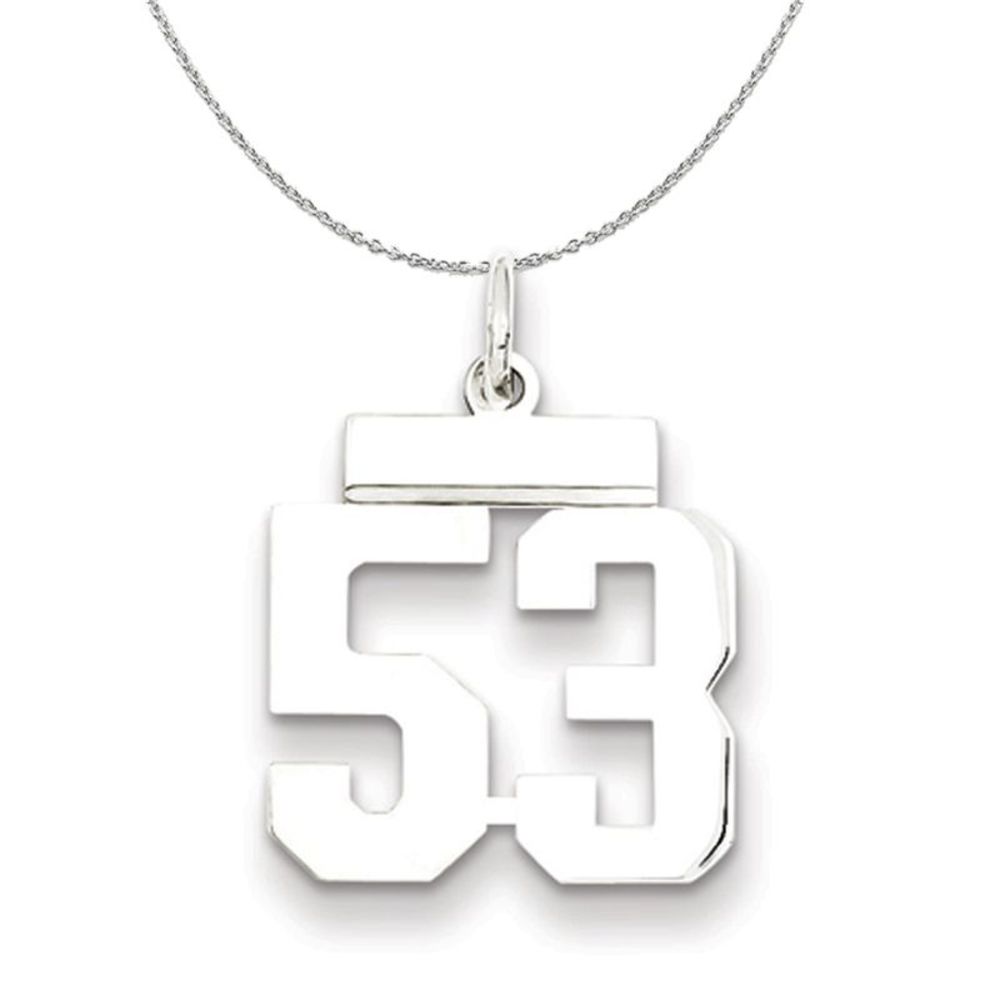 Silver, Athletic Collection Medium Polished Number 53 Necklace - 20 In